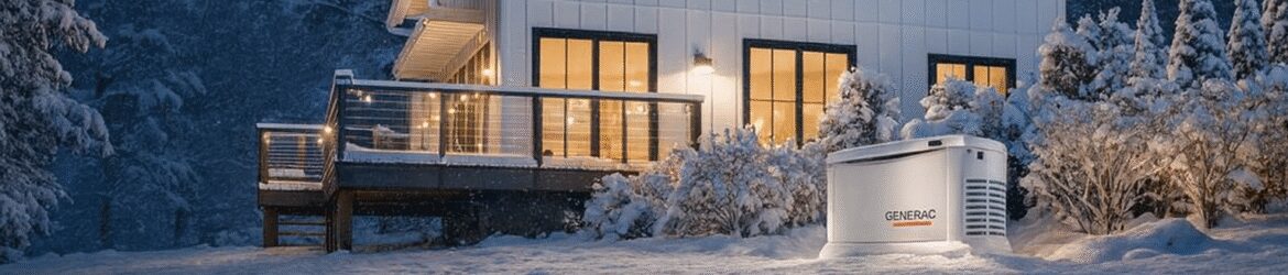 Snow-covered house with outdoor generator visible.